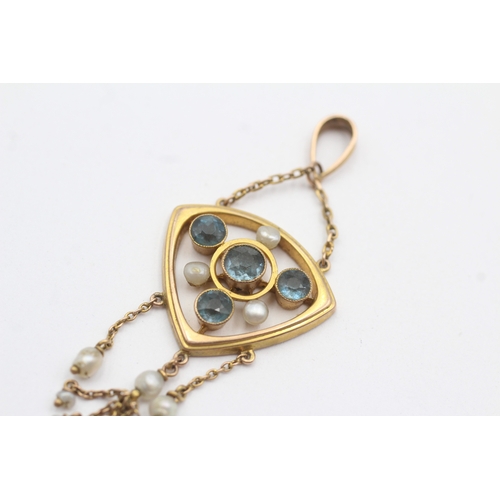 20 - 9ct gold antique aquamarine pearl pendant (2.9g)