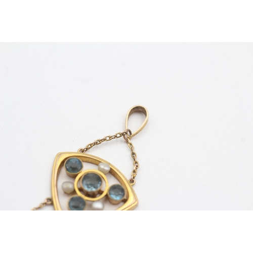 20 - 9ct gold antique aquamarine pearl pendant (2.9g)