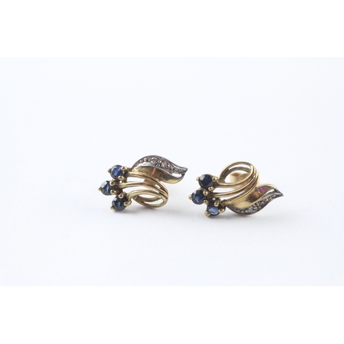 27 - 9ct gold sapphire diamond stud earrings (1.7g)