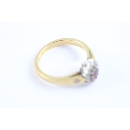 30 - 18ct gold ruby and diamond cluster ring (3.7g) Size K