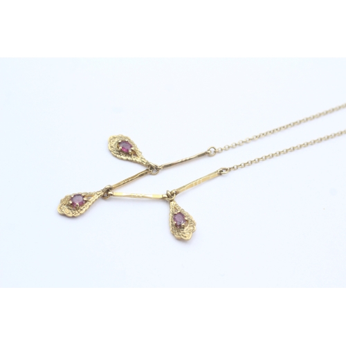 35 - 9ct gold ruby set multi drop necklace (3.9g)