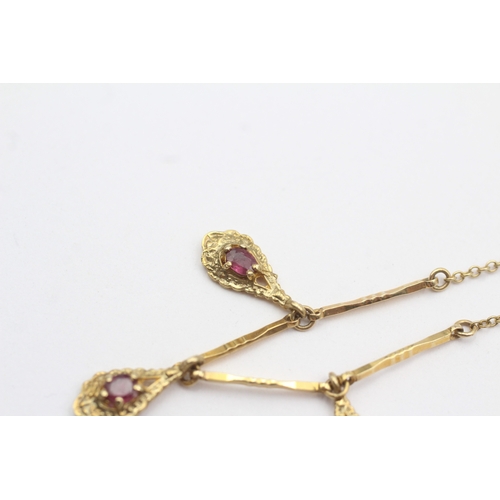 35 - 9ct gold ruby set multi drop necklace (3.9g)