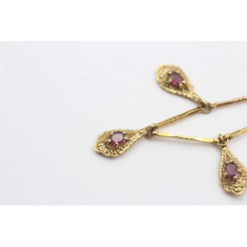 35 - 9ct gold ruby set multi drop necklace (3.9g)