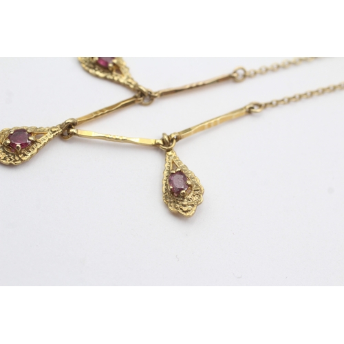 35 - 9ct gold ruby set multi drop necklace (3.9g)