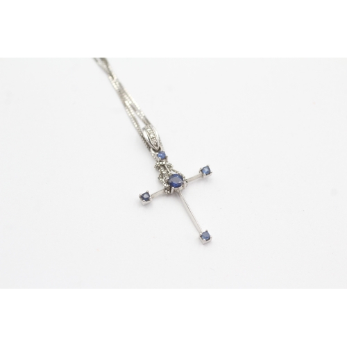 46 - 9ct gold sapphire & diamond pendant necklace (1.8g)