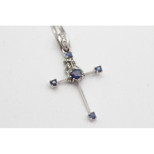46 - 9ct gold sapphire & diamond pendant necklace (1.8g)