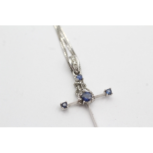 46 - 9ct gold sapphire & diamond pendant necklace (1.8g)