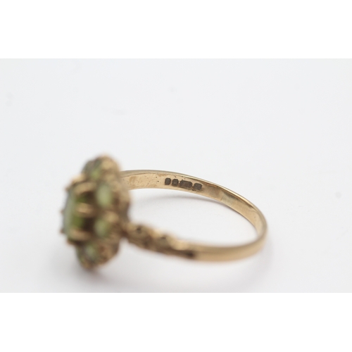 56 - 9ct gold green gemstone cluster ring (3.5g) Size T