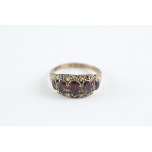 12 - 9ct gold antique garnet & seed pearl dress ring (1.7g) Size P