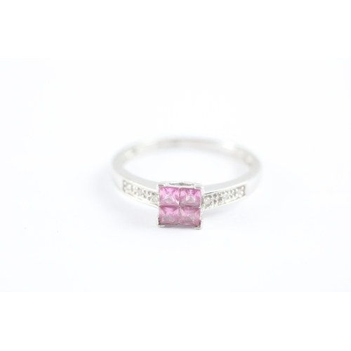 37 - 9ct gold pink sapphire & diamond dress ring (1.9g) Size O