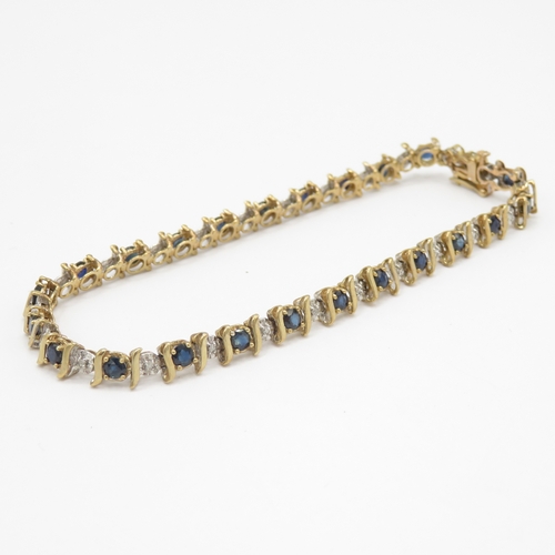 9ct gold sapphire diamond link bracelet (7.2g)