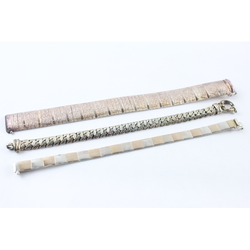 235 - Collection of Sterling Silver Bracelets inc. Omega, Panel, Textured x 3 (83g)