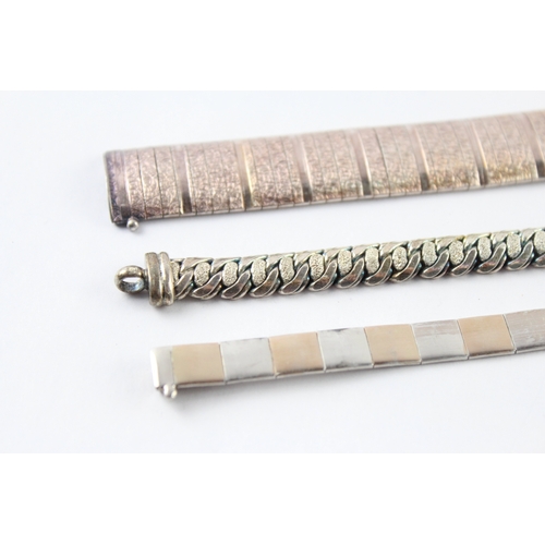 235 - Collection of Sterling Silver Bracelets inc. Omega, Panel, Textured x 3 (83g)