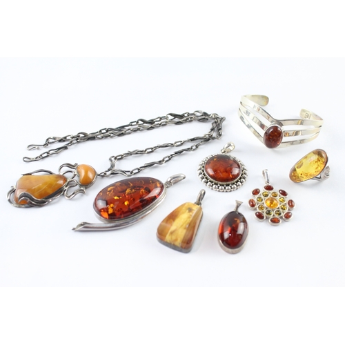 238 - Collection of Sterling Silver Amber Jewellery inc. Modernist, Baltic, Butterscotch x 8 (126g)