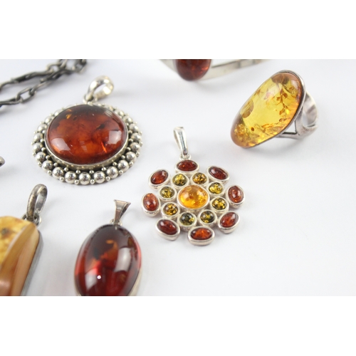 238 - Collection of Sterling Silver Amber Jewellery inc. Modernist, Baltic, Butterscotch x 8 (126g)