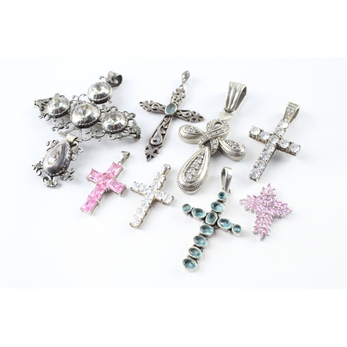 240 - Collection of Sterling Silver Cross Pendants inc. Gemstone, Paste x 8 (78g)