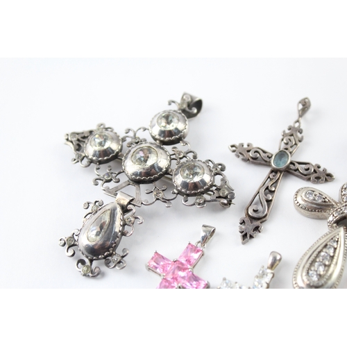 240 - Collection of Sterling Silver Cross Pendants inc. Gemstone, Paste x 8 (78g)