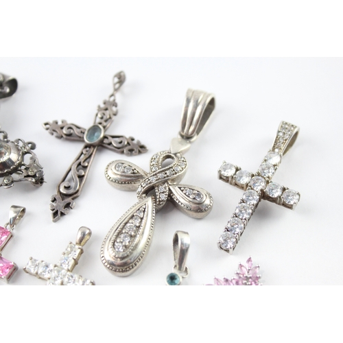 240 - Collection of Sterling Silver Cross Pendants inc. Gemstone, Paste x 8 (78g)