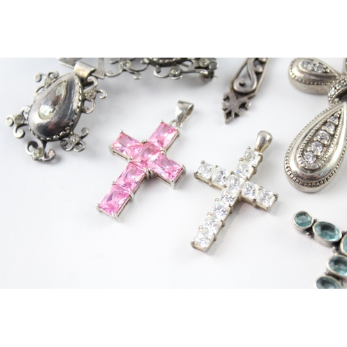 240 - Collection of Sterling Silver Cross Pendants inc. Gemstone, Paste x 8 (78g)