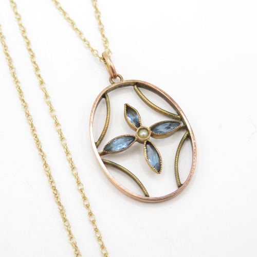 205 - 9ct gold antique paste & seed pearl pendant necklace (2g)