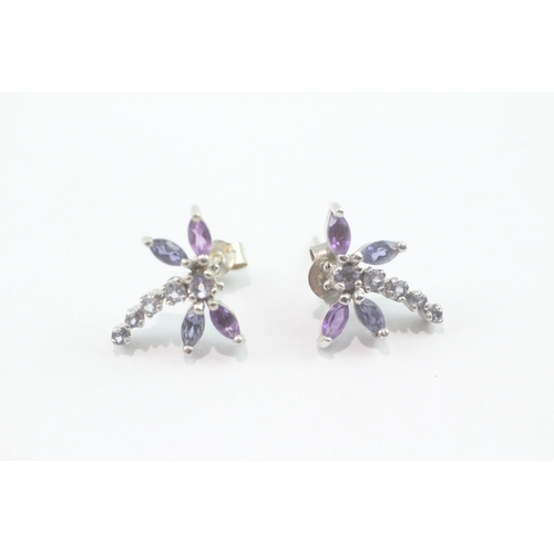 104 - 9ct white gold amethyst tanzanite dragonfly stud earrings (1.6g)
