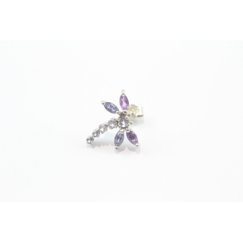 104 - 9ct white gold amethyst tanzanite dragonfly stud earrings (1.6g)