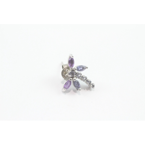 104 - 9ct white gold amethyst tanzanite dragonfly stud earrings (1.6g)