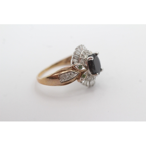 115 - 9ct gold diamond and sapphire cluster ring (3.9g) Size P