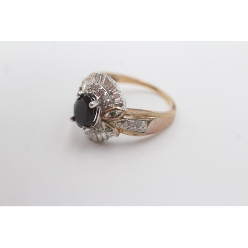 115 - 9ct gold diamond and sapphire cluster ring (3.9g) Size P