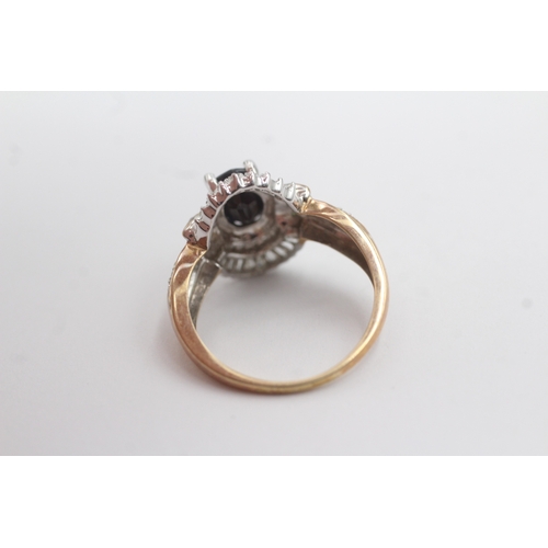115 - 9ct gold diamond and sapphire cluster ring (3.9g) Size P