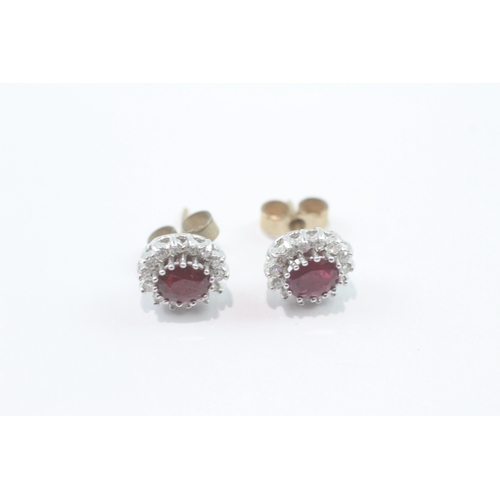 13 - 9ct gold ruby & diamond cluster stud earrings (1.6g)