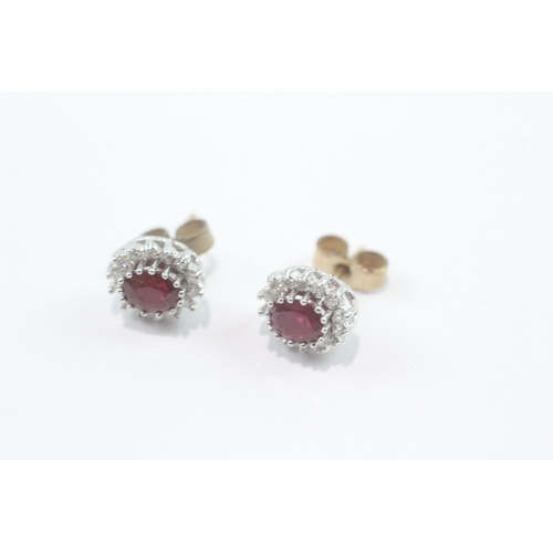 13 - 9ct gold ruby & diamond cluster stud earrings (1.6g)