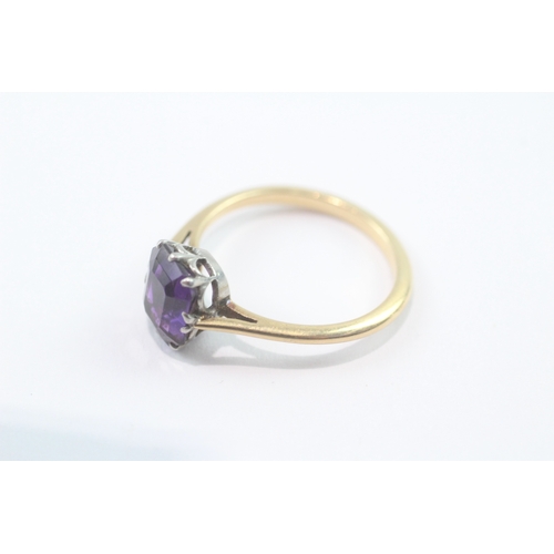 191 - 18ct gold amethyst solitaire ring (2.5g) Size M 1/2