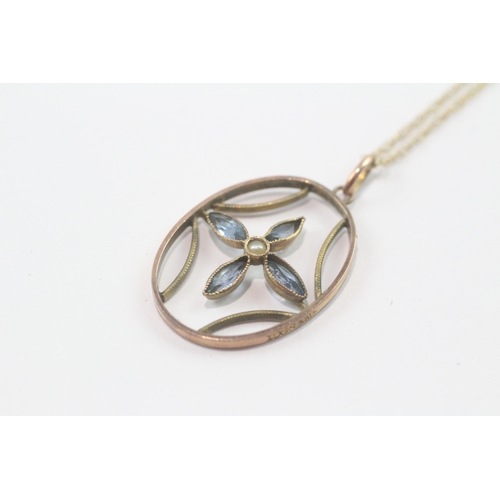 205 - 9ct gold antique paste & seed pearl pendant necklace (2g)