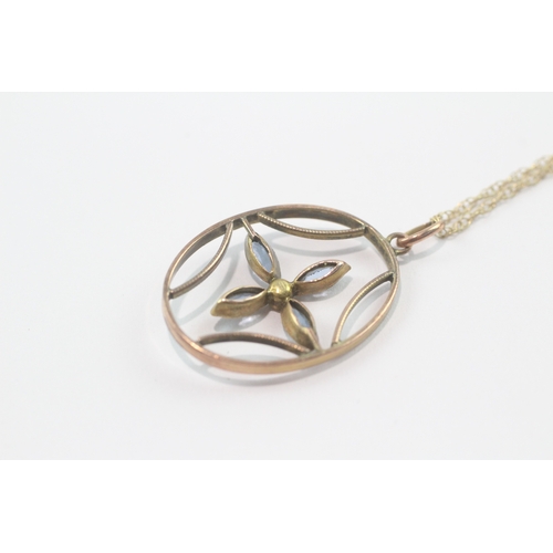 205 - 9ct gold antique paste & seed pearl pendant necklace (2g)