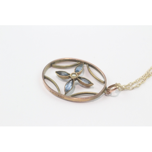 205 - 9ct gold antique paste & seed pearl pendant necklace (2g)