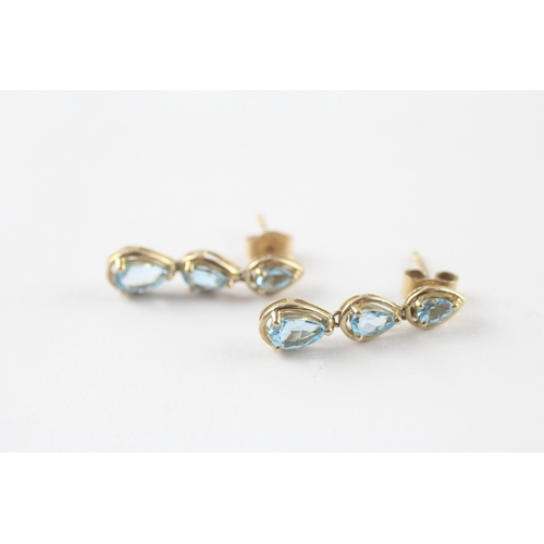 55 - 9ct gold blue topaz drop earrings (1.8g)
