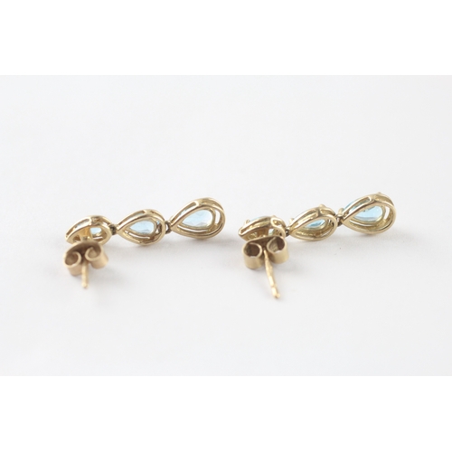 55 - 9ct gold blue topaz drop earrings (1.8g)