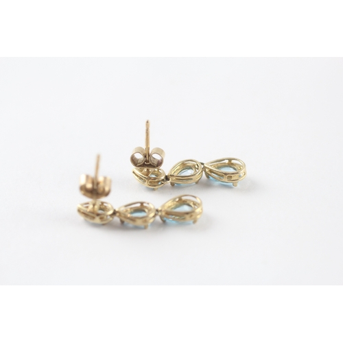 55 - 9ct gold blue topaz drop earrings (1.8g)