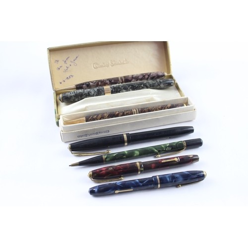 7 x Vintage Conway Stewart Fountain Pens & Pencils Inc 14ct Gold Nibs ...