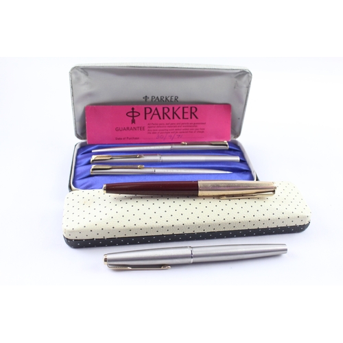 3 x Vintage Parker 61 Fountain Pens 14ct Gold Nibs Inc Brushed Steel ...