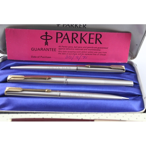 3 x Vintage Parker 61 Fountain Pens 14ct Gold Nibs Inc Brushed Steel ...