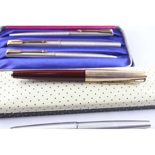 3 x Vintage Parker 61 Fountain Pens 14ct Gold Nibs Inc Brushed Steel ...