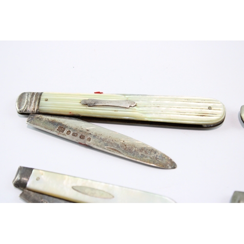 277 - 6 x Antique .925 Sterling Silver MOP Fruit Knives 107g