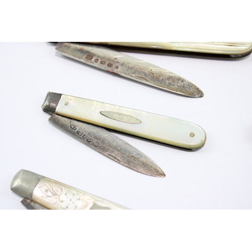 277 - 6 x Antique .925 Sterling Silver MOP Fruit Knives 107g