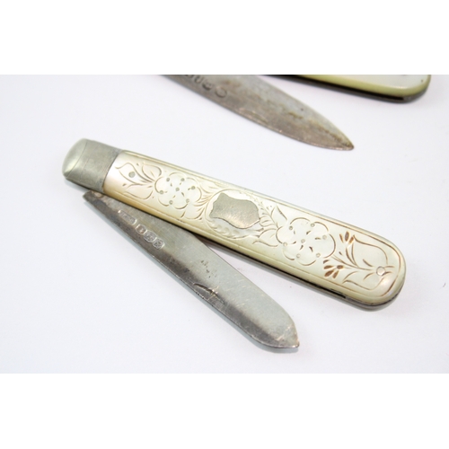 277 - 6 x Antique .925 Sterling Silver MOP Fruit Knives 107g