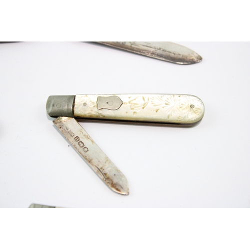 277 - 6 x Antique .925 Sterling Silver MOP Fruit Knives 107g