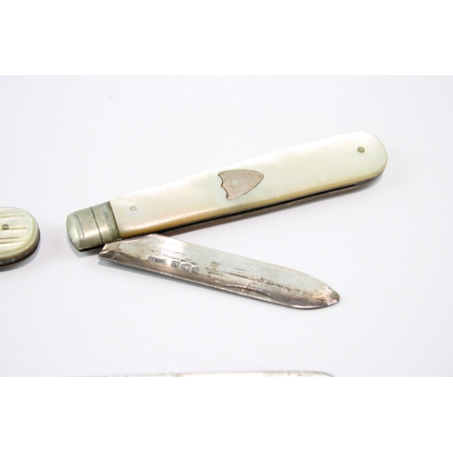 277 - 6 x Antique .925 Sterling Silver MOP Fruit Knives 107g