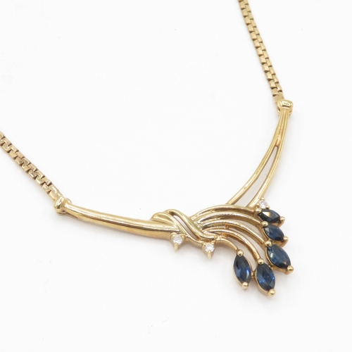 121 - 9ct gold marquise cut sapphire diamond necklace (6.4g)