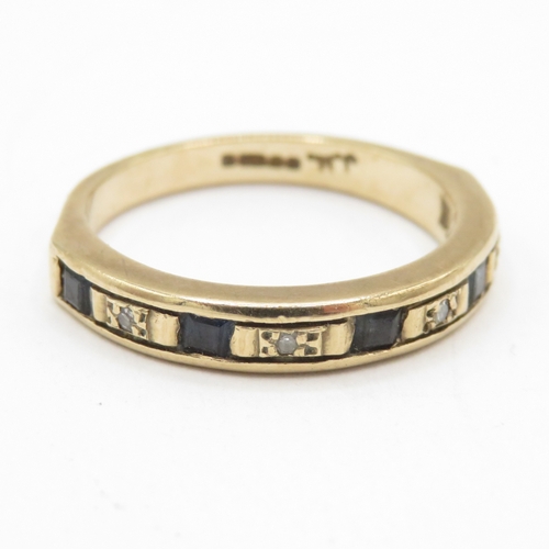 135 - 9ct gold diamond sapphire half eternity ring (2.7g) Size M